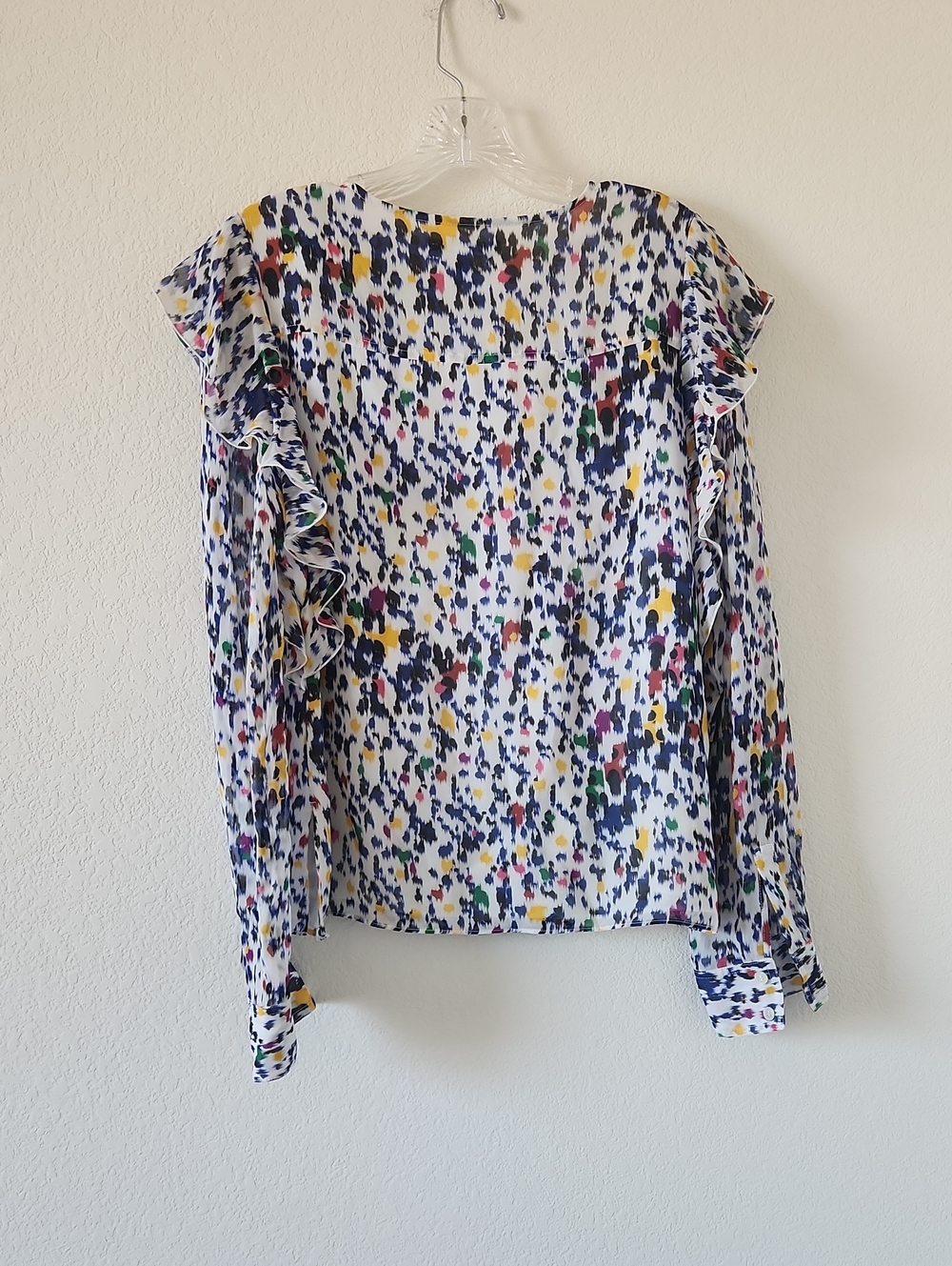 Derek Lam White Multicolor Ruffle-Trim Blouse
